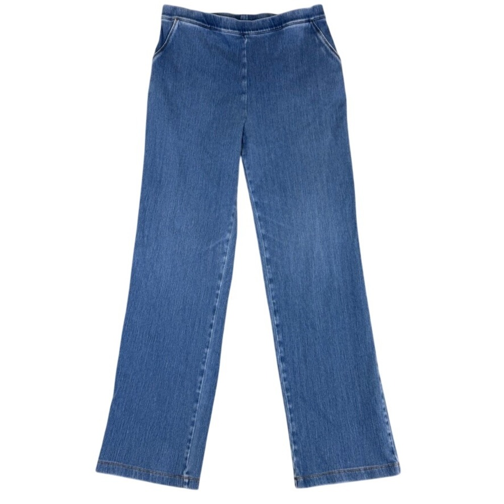 LL Bean Perfect Fit Pants Medium Wash Blue Denim Pull On Straight Leg Jeans M T